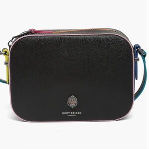 Kurt Geiger Robinson Black Leather Crossbody Bag with Multicolor Trim, NWT
